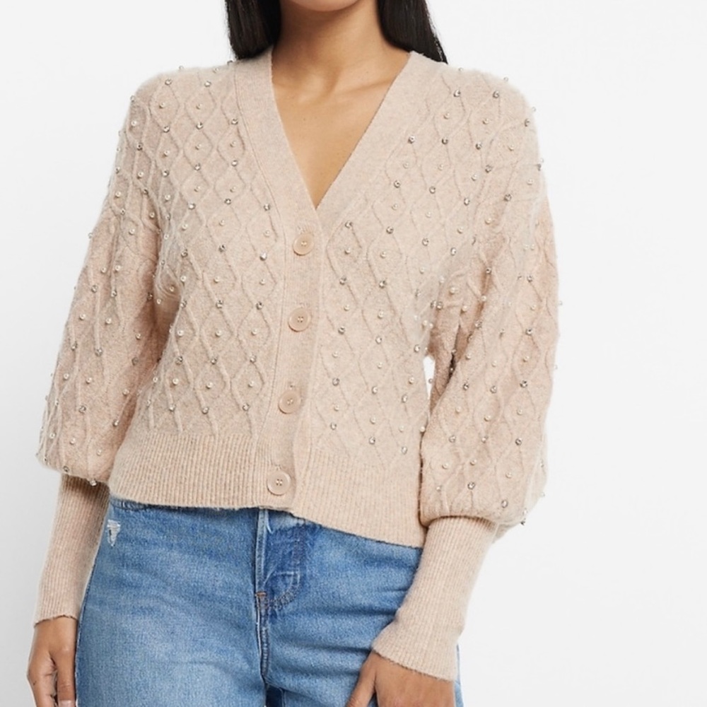 Express - Embellished V-Neck Balloon Sleeve cardigan